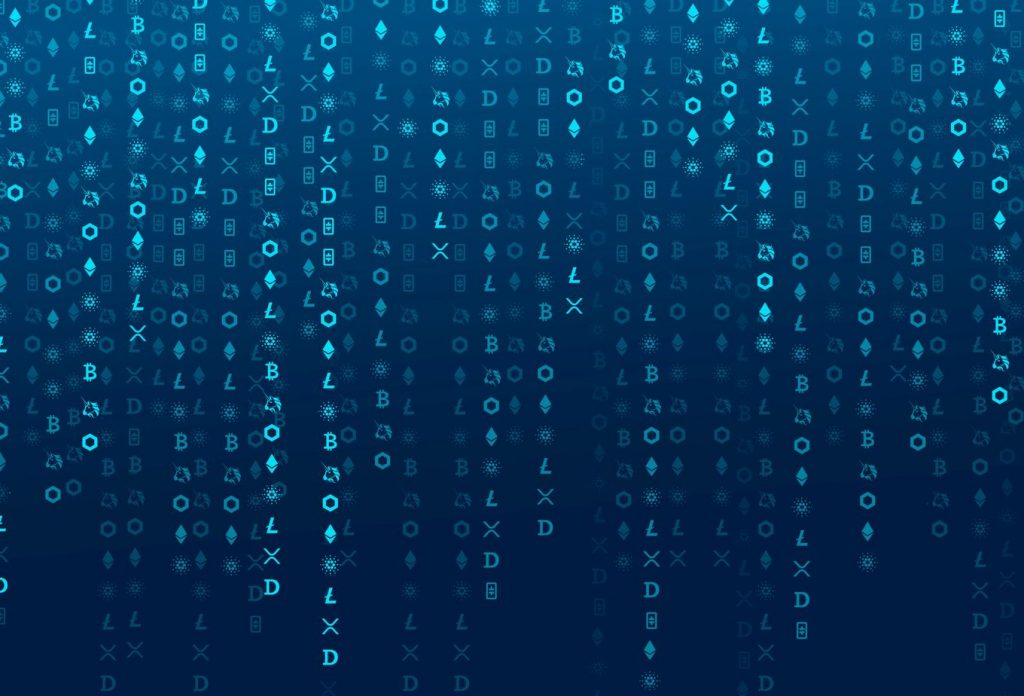 Sequência de códigos virtuais em um fundo de tela azul